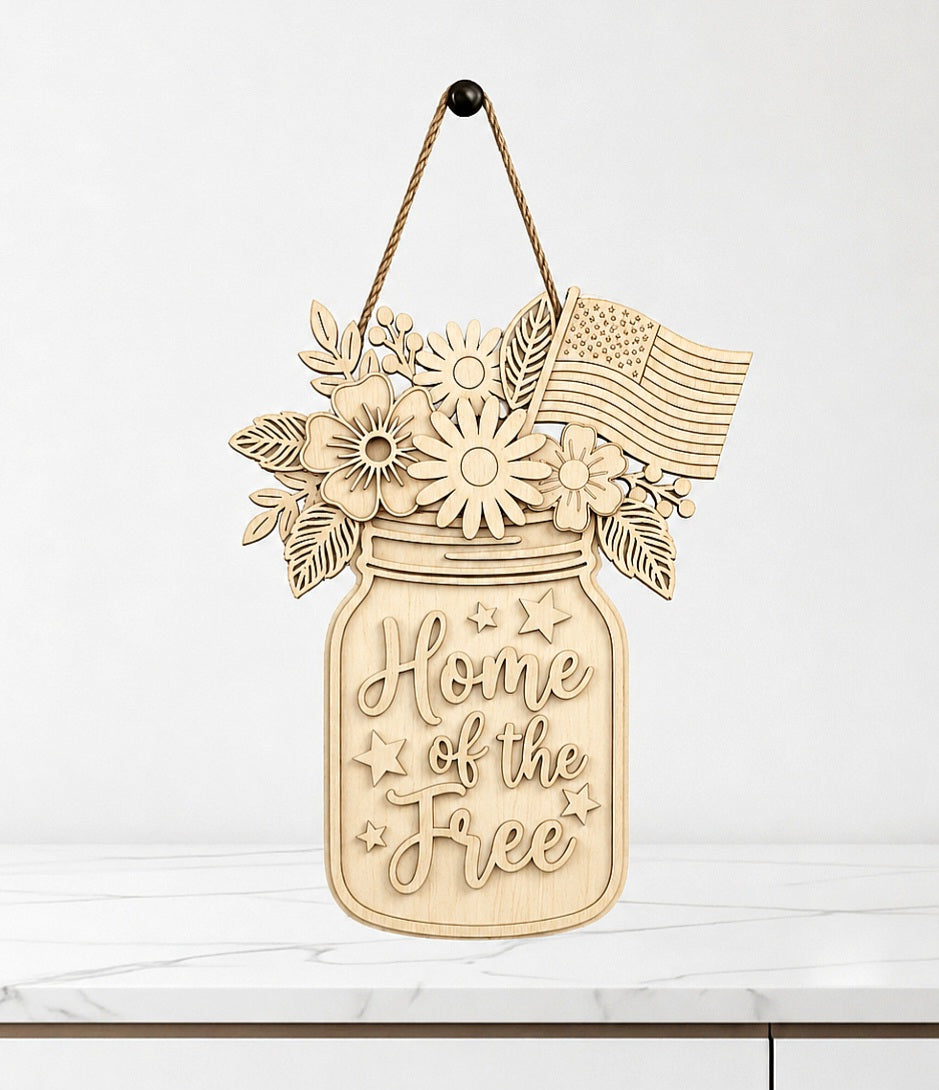 Mason floral home of the free doorhanger