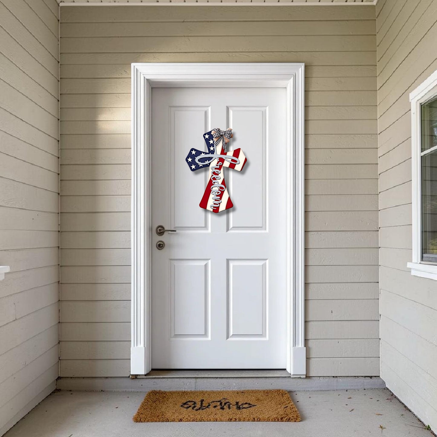 Patriotic freedom cross doorhanger