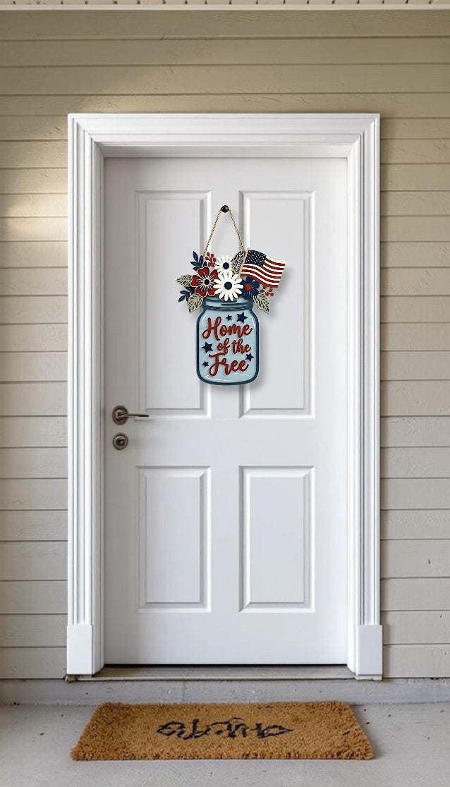 Mason floral home of the free doorhanger