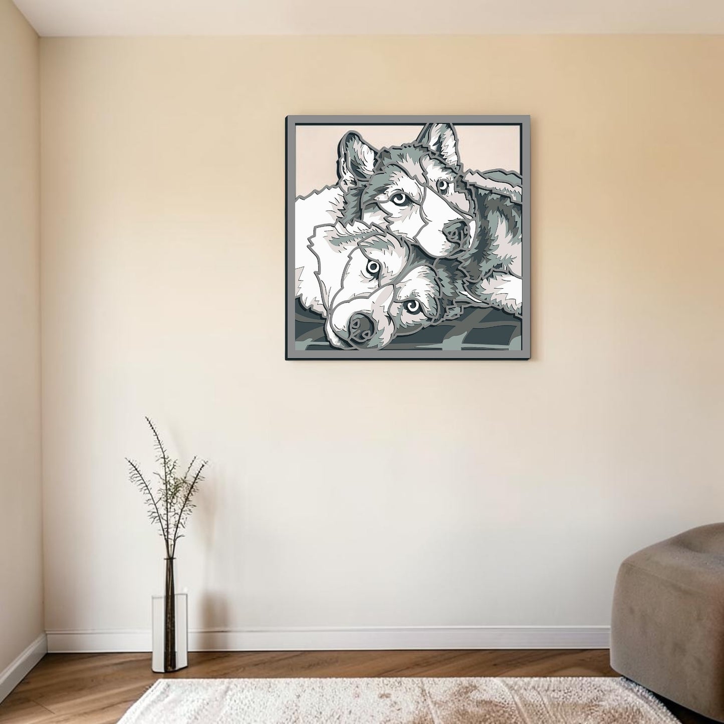 Husky wooden layered wall art