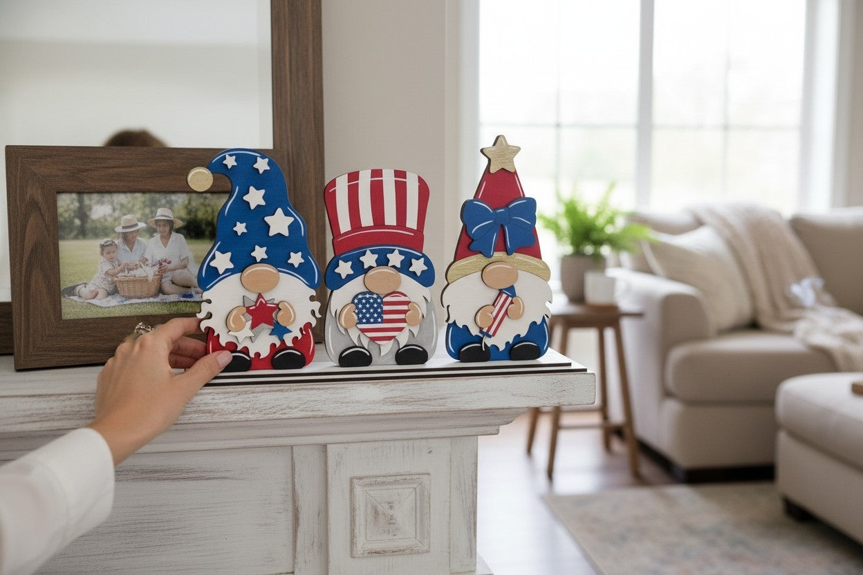 Patriotic gnome shelf sitter