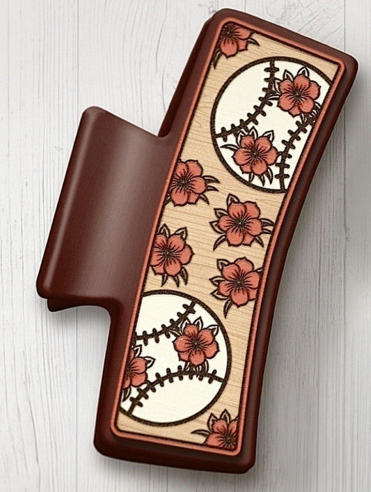 Rust colored floral baseball claw clips