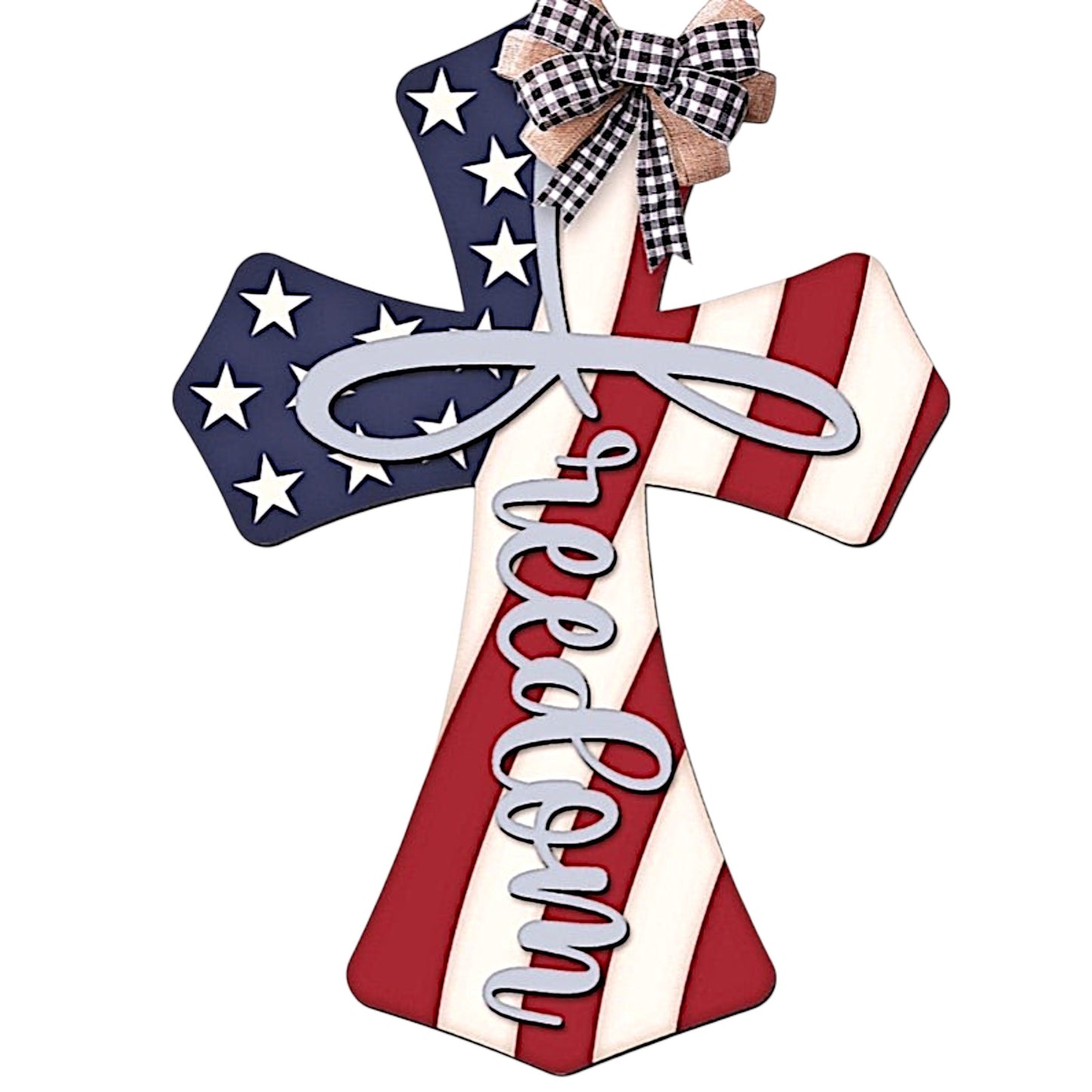 Patriotic freedom cross doorhanger