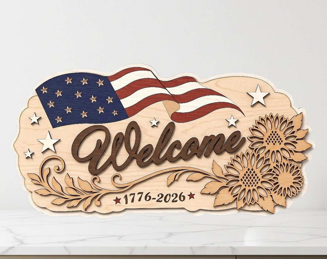 Patriotic sunflower welcome doorhanger
