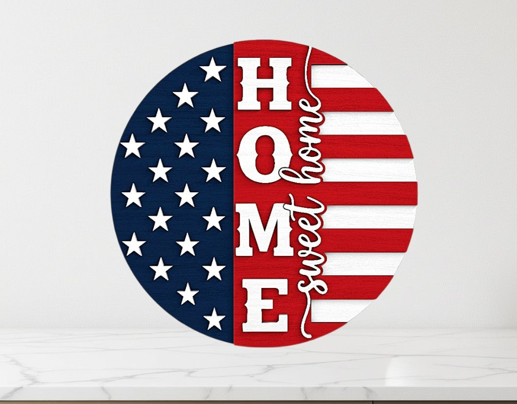 Patriotic home sweet home doorhanger