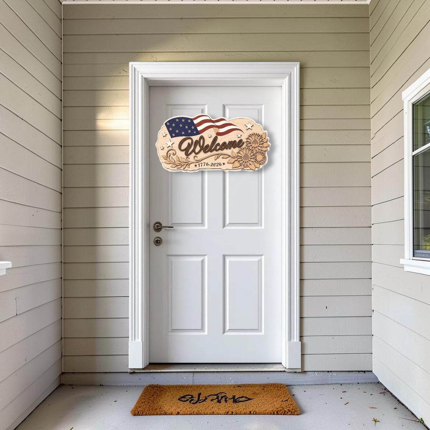 Patriotic sunflower welcome doorhanger