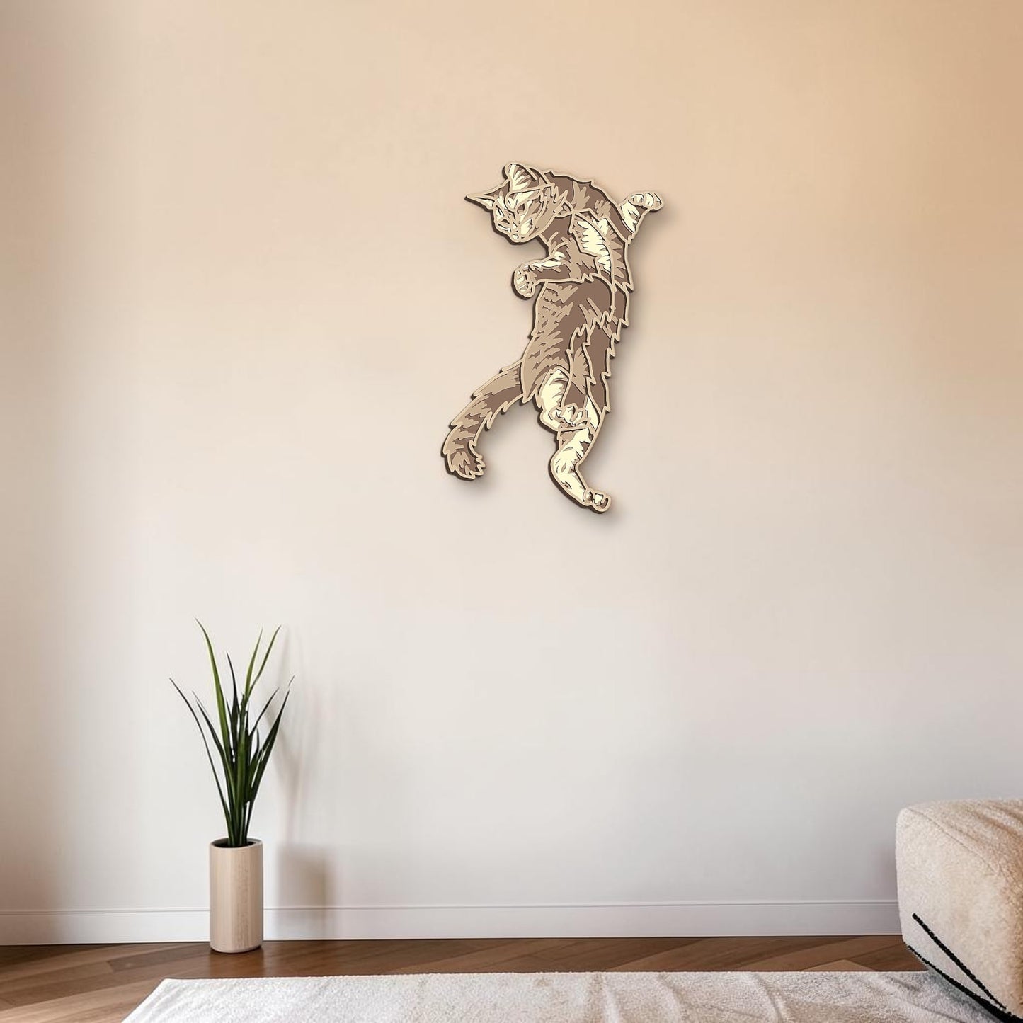 Kitten at play wooden layered wall art