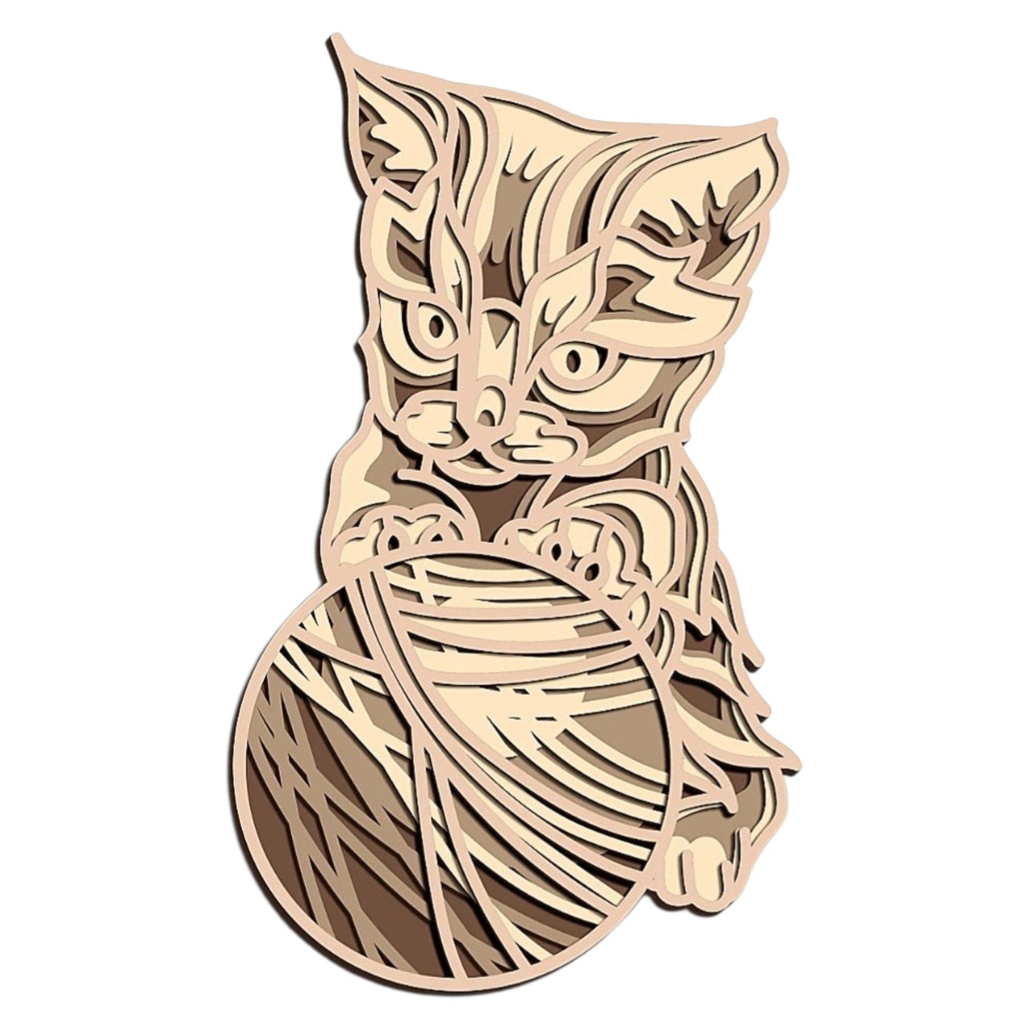 Kitten with yarn wooden layered wall art