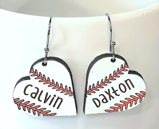 Heart baseball/softball earrings with player name