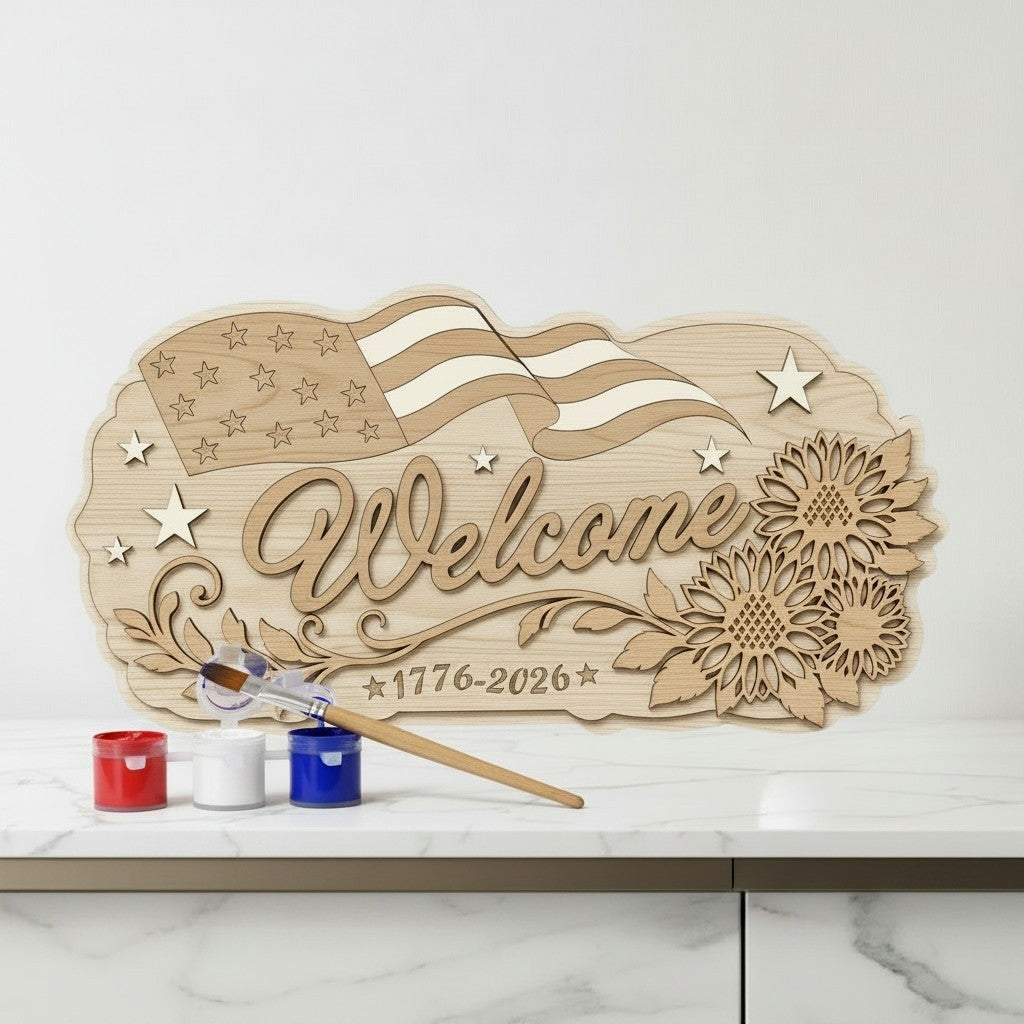 Patriotic sunflower welcome doorhanger