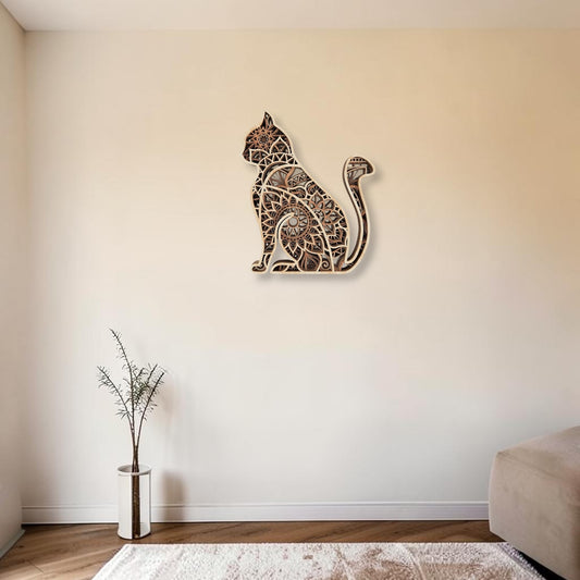 Mandala cat wooden layered wall art