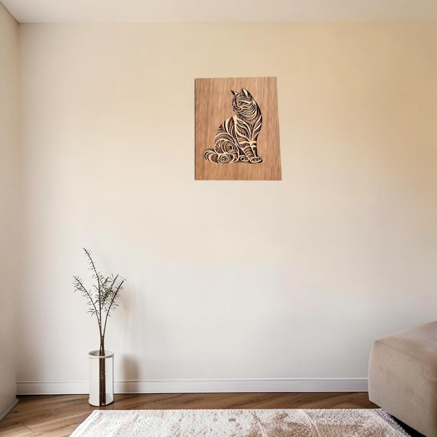 Inlaid cat wooden layered wall art