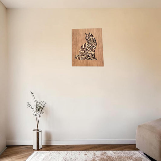 Inlaid cat wooden layered wall art