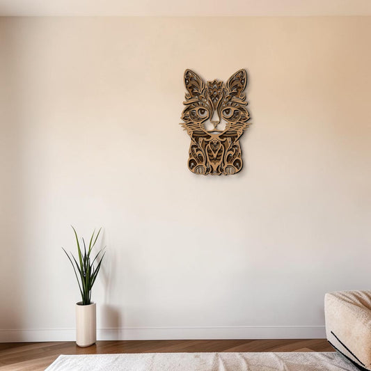 Mandala kitten wooden layered wall art