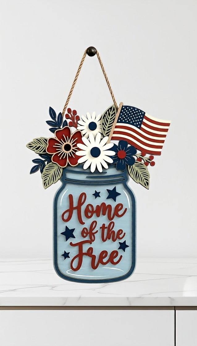 Mason floral home of the free doorhanger