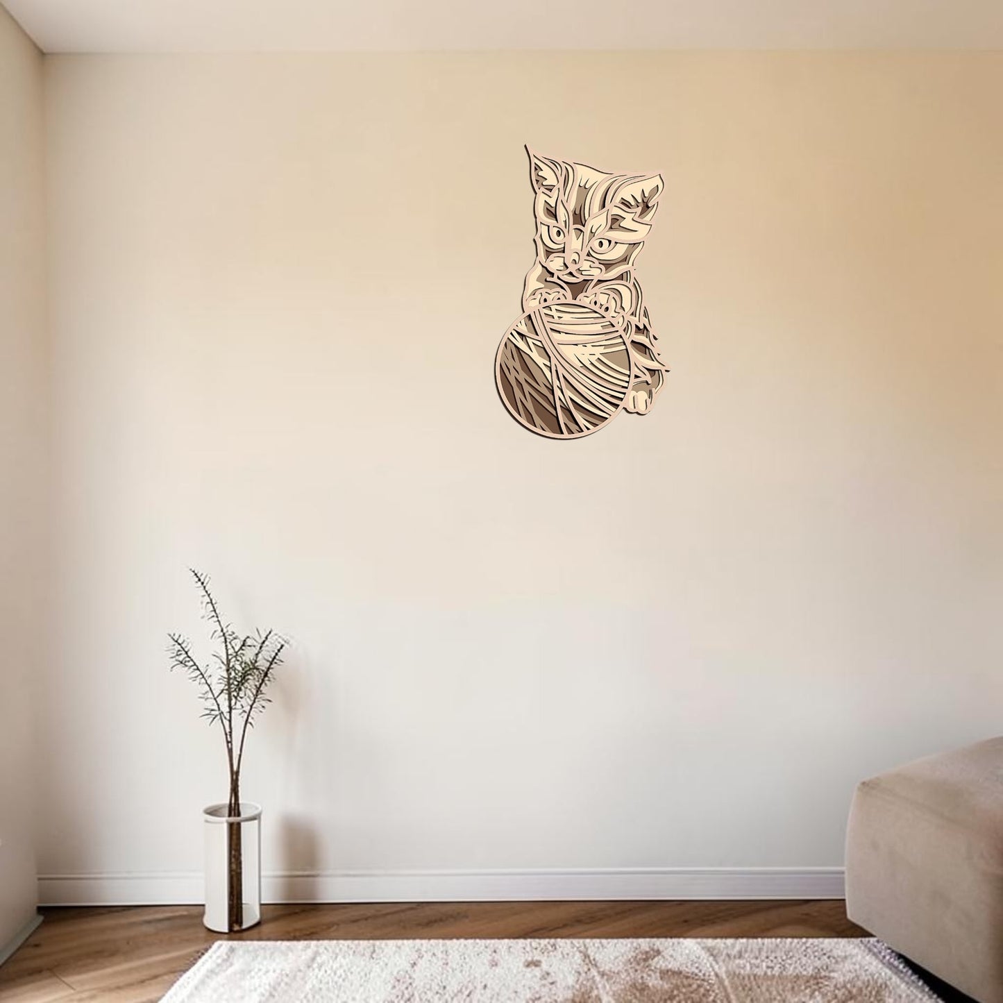 Kitten with yarn wooden layered wall art