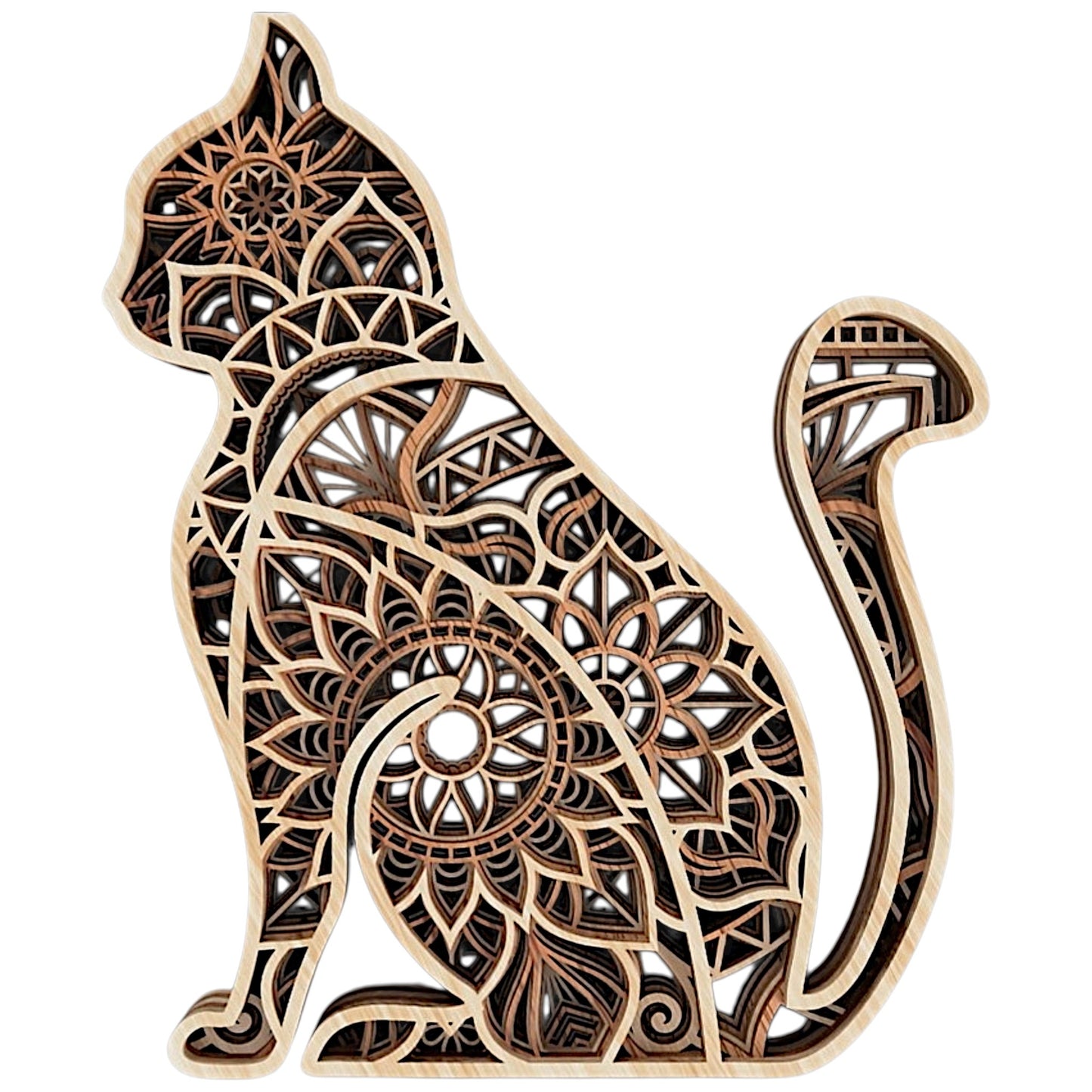 Mandala cat wooden layered wall art